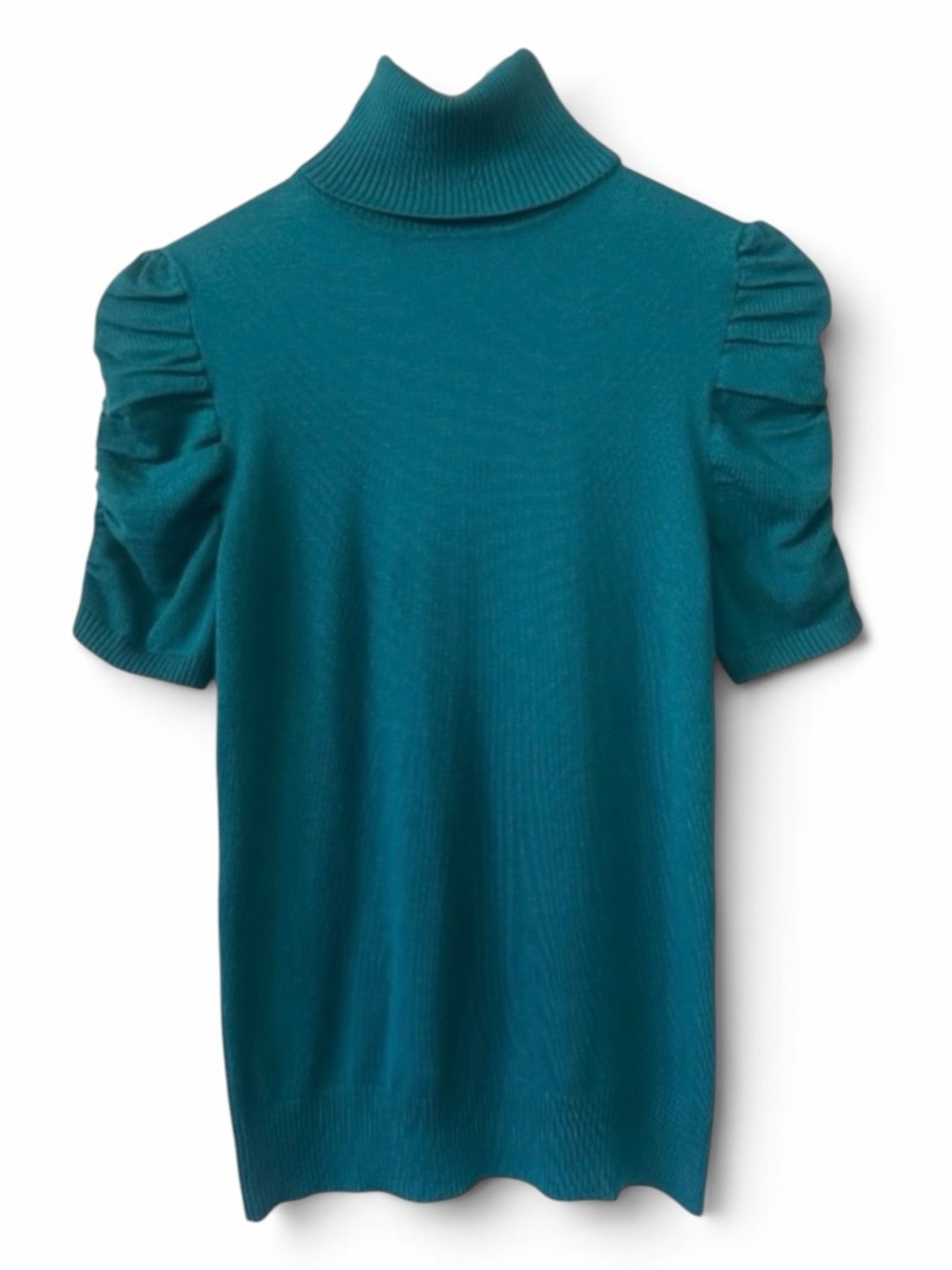 Takeout Teal Green Puff Short Sleeve Turtleneck Knit Sweater Size Medium
